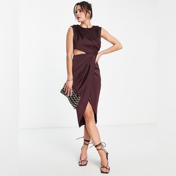 ASOS NWT drape detail cutout midi dress sz.12 Datenight dark romantic feminine - Picture 1 of 7